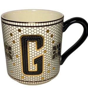 Anthropologie Bistro Tile Margot Monogram “G” Coffee Tea Large Mug Gold Black